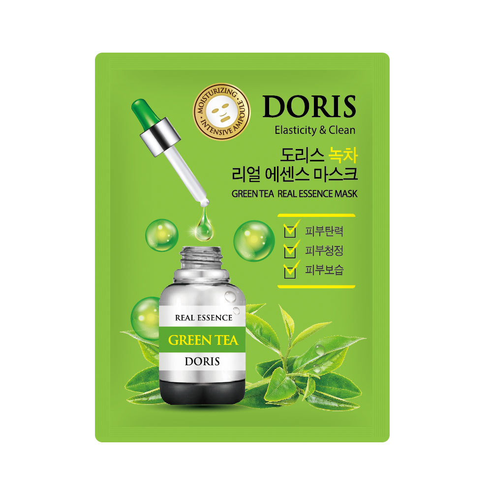 DORIS, Тканевая маска для лица ЗЕЛЕНЫЙ ЧАЙ GREEN TEA Real Essence Mask, 1 шт