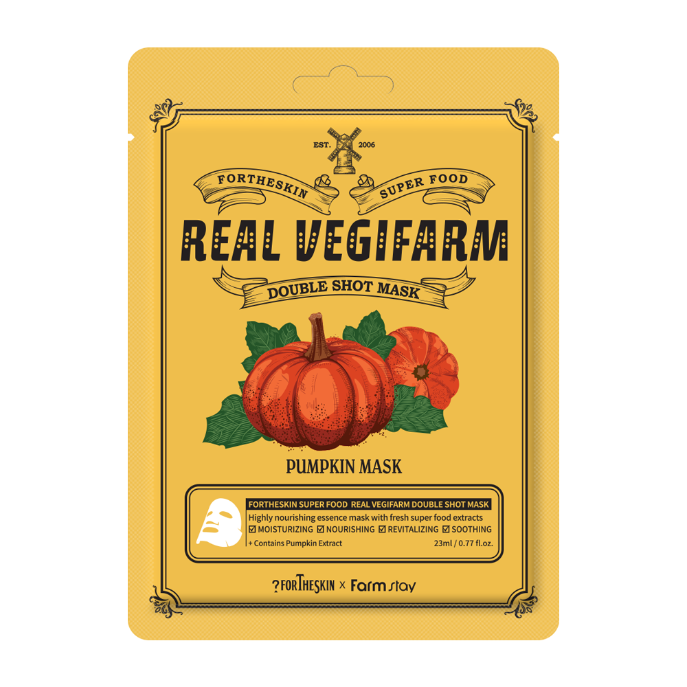 FORTHESKIN, Тканевая маска для лица ТЫКВА SUPER FOOD REAL VEGIFARM DOUBLE SHOT MASK ,1шт